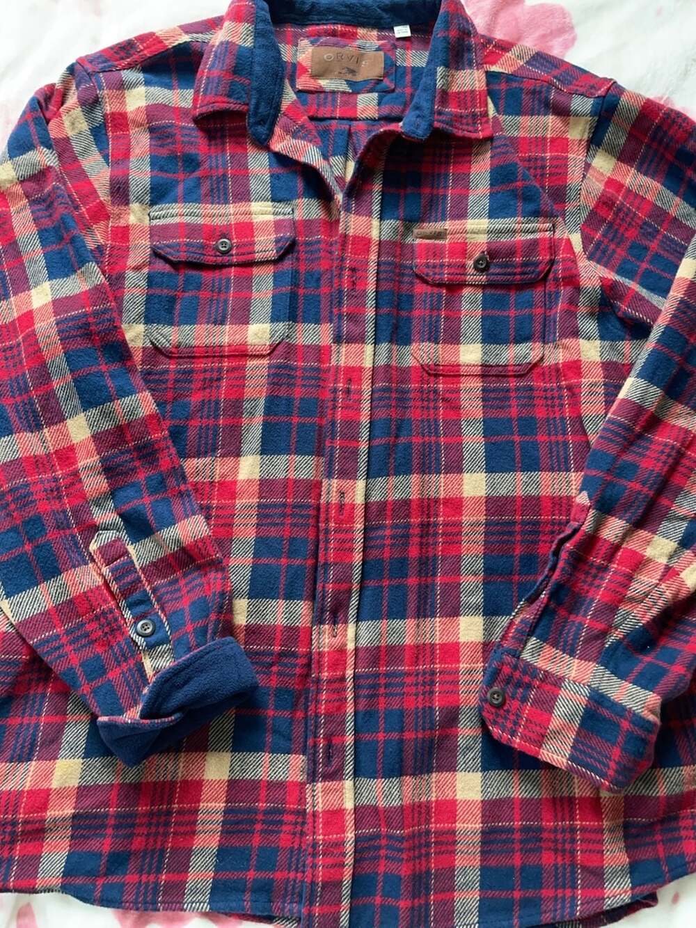 Orvis Men's XL Plaid Flannel Camping Jacket with Fleece Lining Outerwear